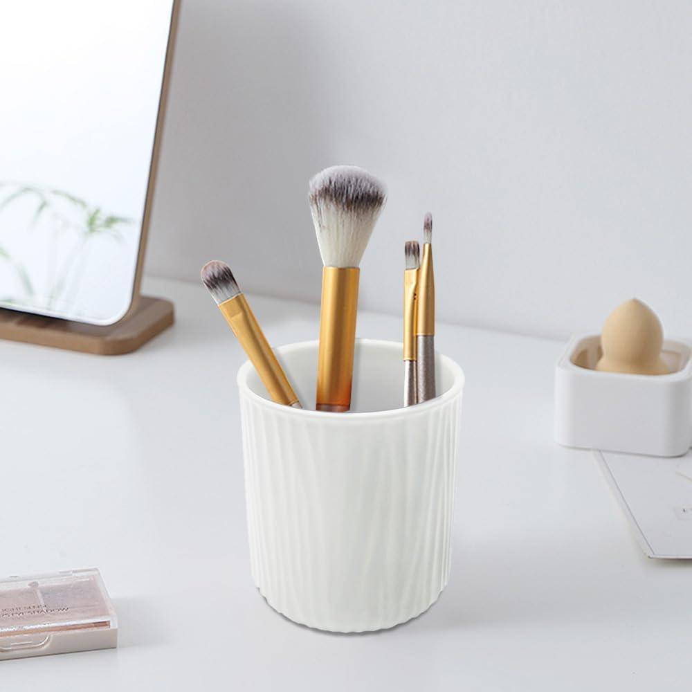 White Ribbed Ceramic Pen Cup - view 2