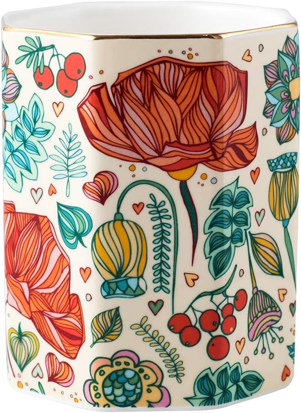 Illustrated Floral Ceramic Pen Cup
