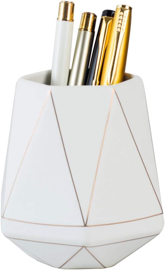 Geometric White Ceramic Pen Cup - view 1