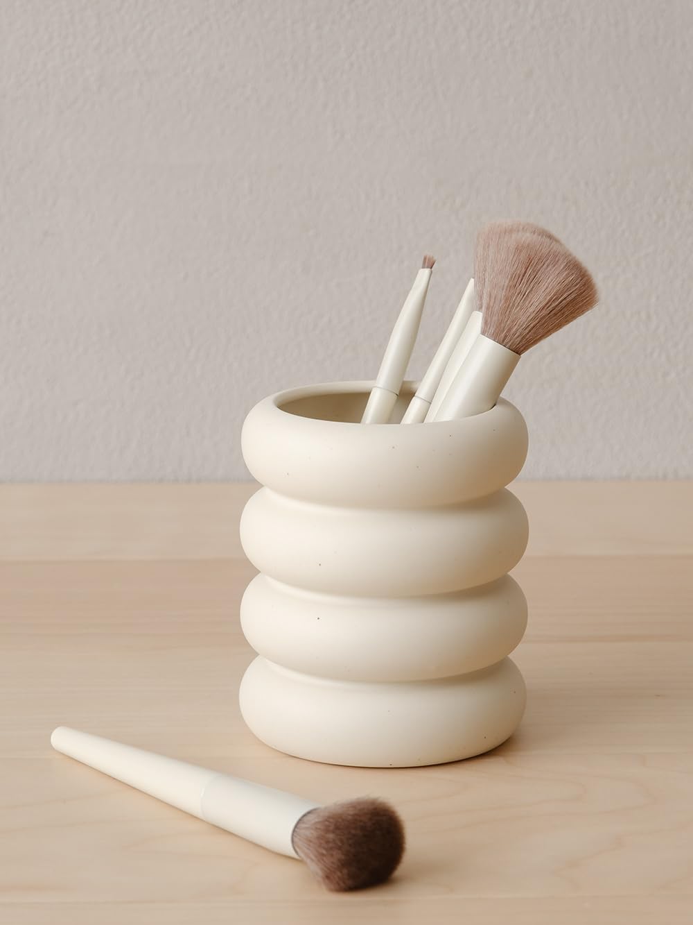 Cream Stacked-Ring Pen Cup - view 2