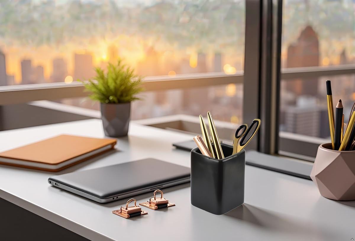 Square Black Ceramic Pen Cup - view 2