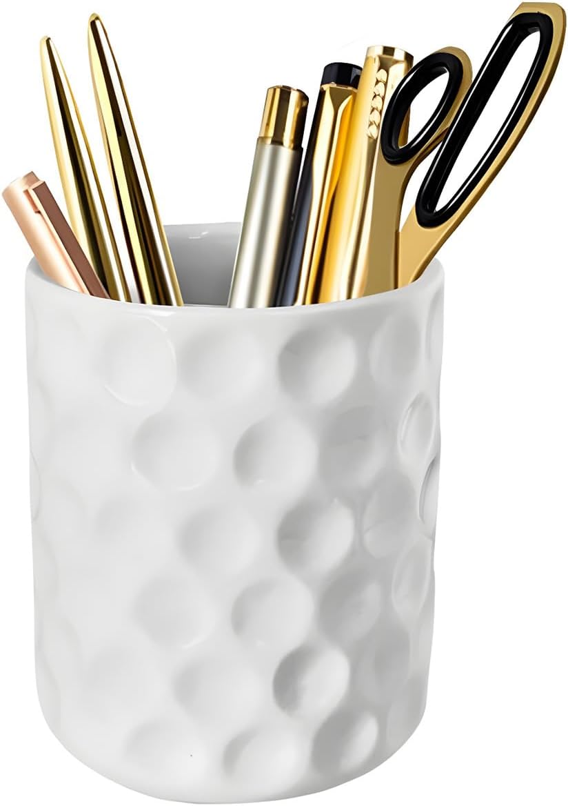 White Dimpled Ceramic Pen Cup - view 1