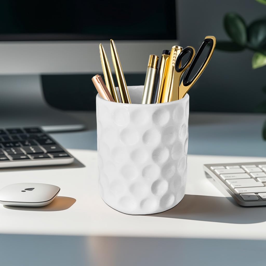White Dimpled Ceramic Pen Cup - view 2