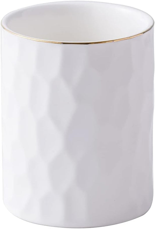 Faceted White Ceramic Pen Cup - view 1